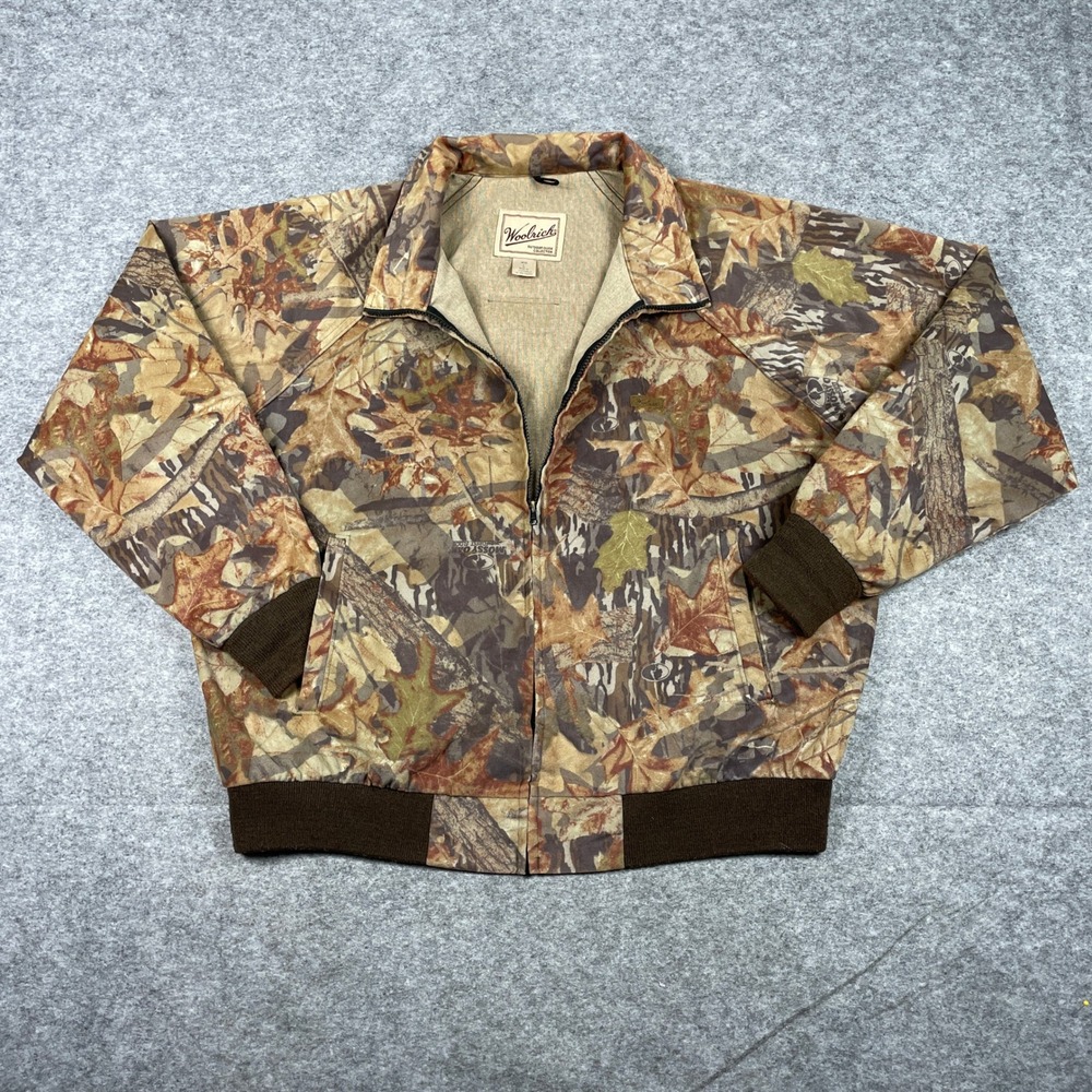 Vintage Woolrich Jacket Mens L Brown Mossy Oak Camo Saddle-Cloth Full Zip Bomber